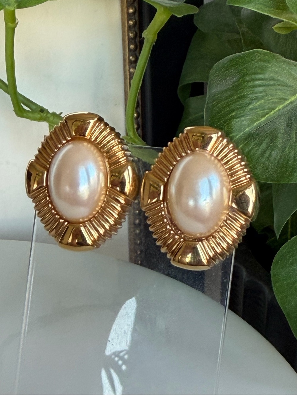 ST JOHN Gold plated Faux Pearl Earrings